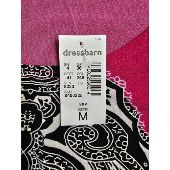 Roz & Ali Abstract Design Stretch Knit 3/4 Sleeve Blouse Pink Black White Medium - Picture 4 of 6